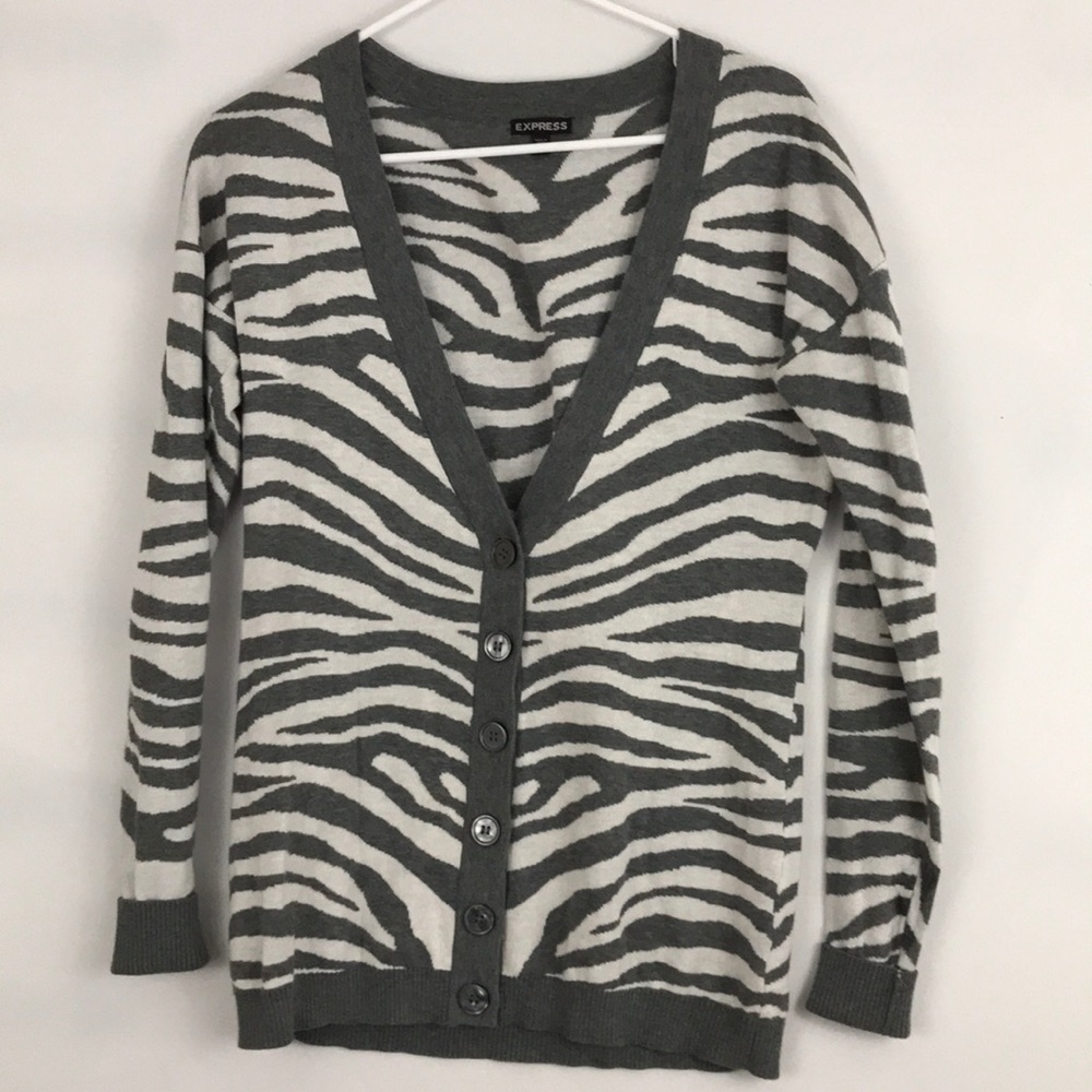 Express gray zebra print boyfriend cardigan Sz SP